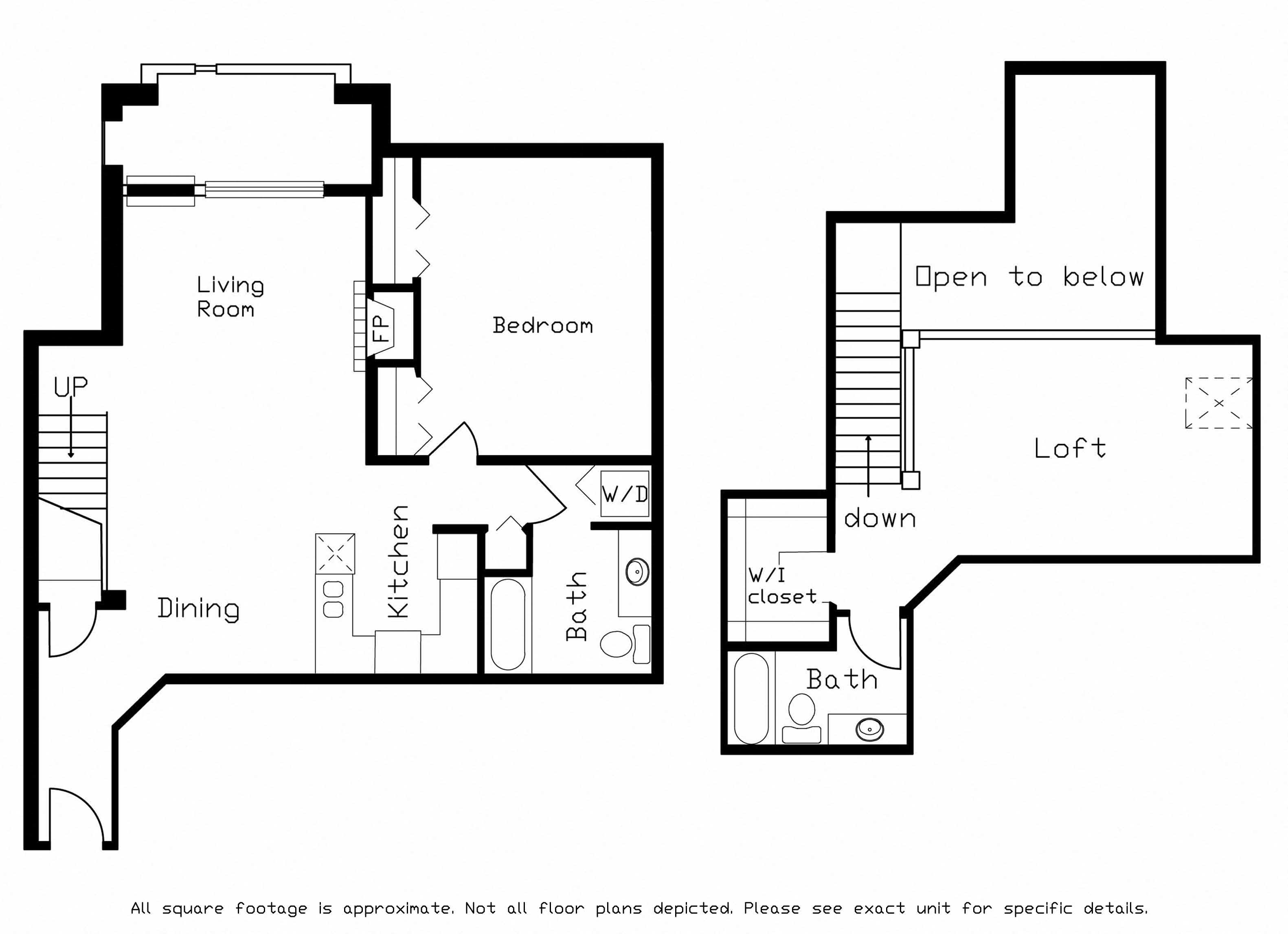Floor plan for 1 bed, 2 baths, 1136 sqft