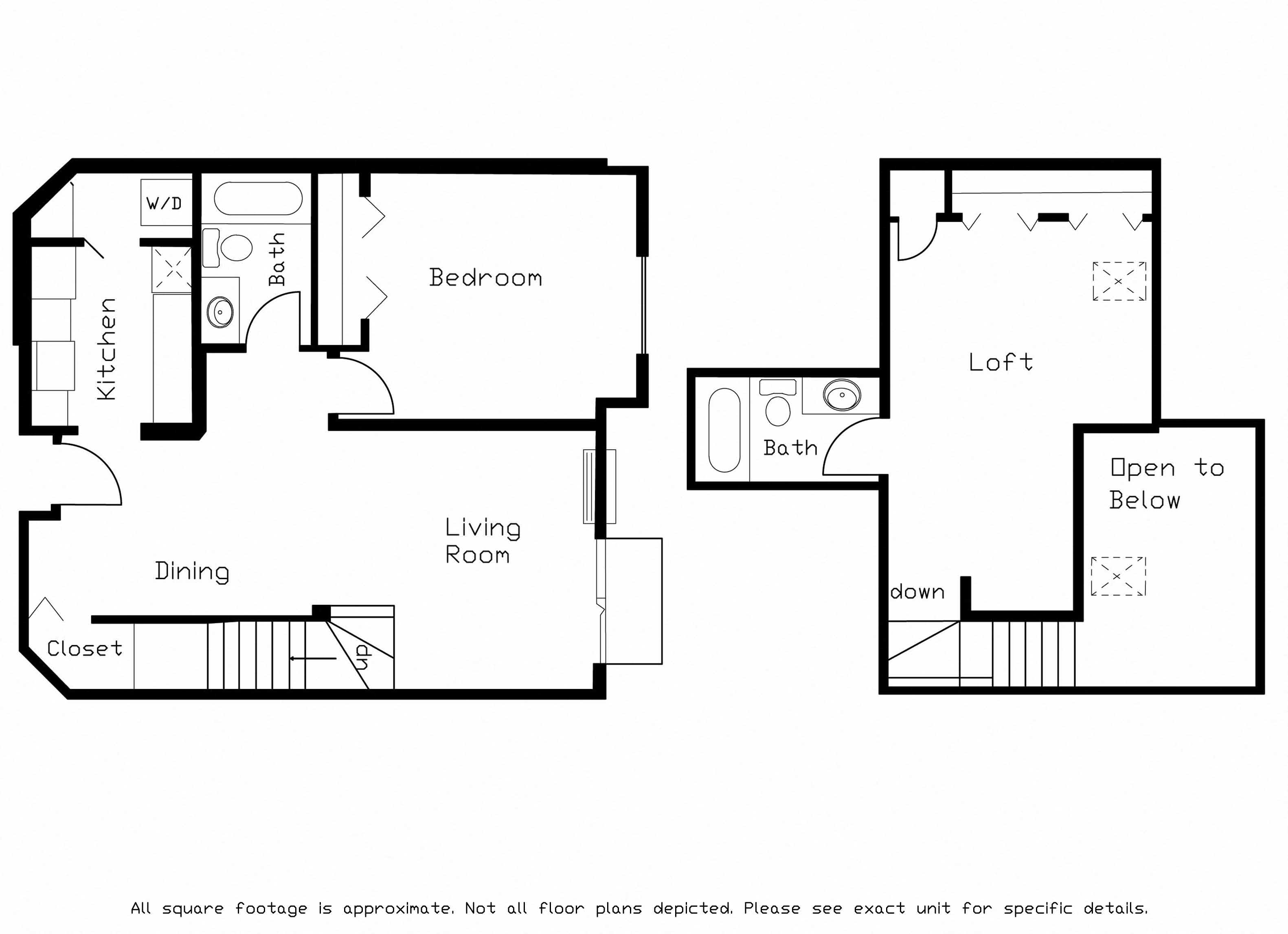 Floor plan for 1 bed, 2 baths, 1130 sqft