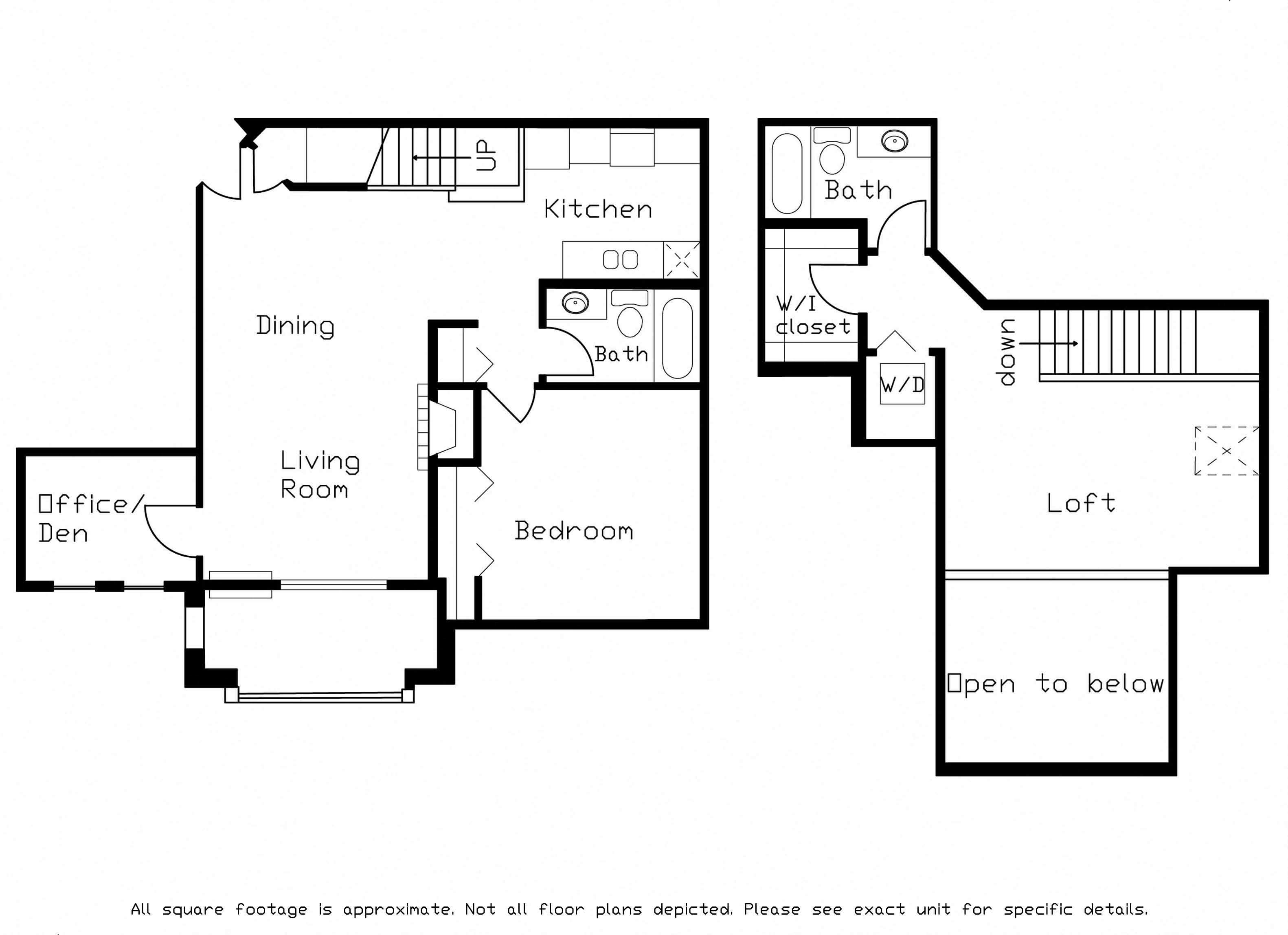 Floor plan for 1 bed, 2 baths, 1146 sqft