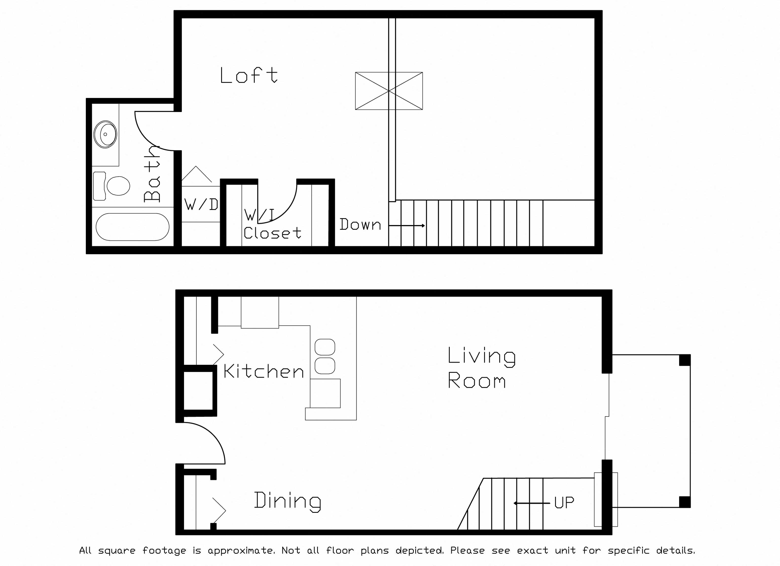 Floor plan for 1 bed, 1 bath, 720 sqft
