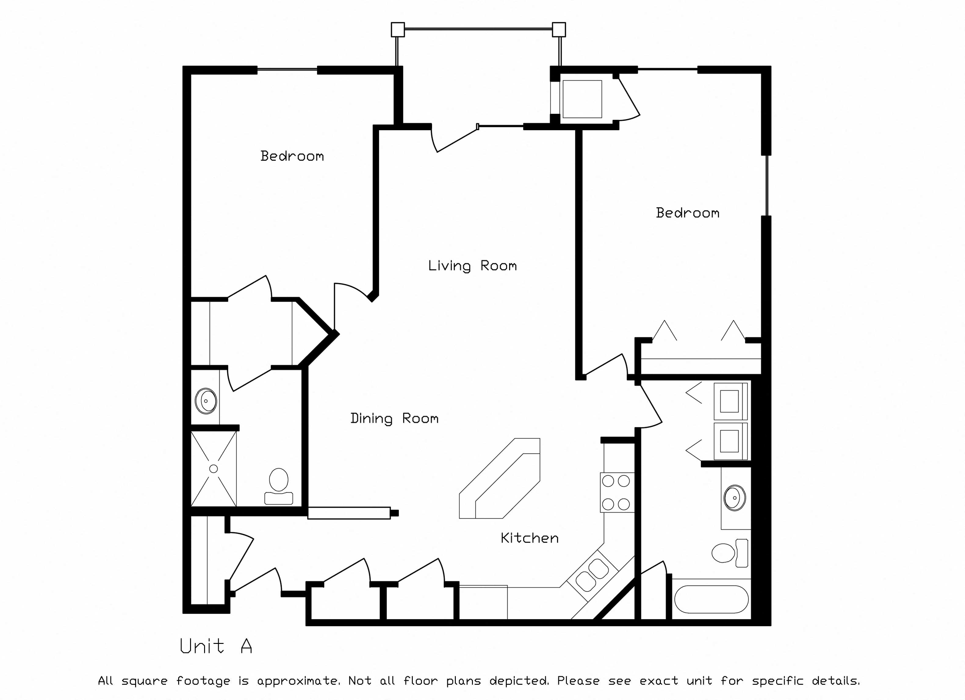 Floor plan for 2 beds, 2 baths, 1198 sqft