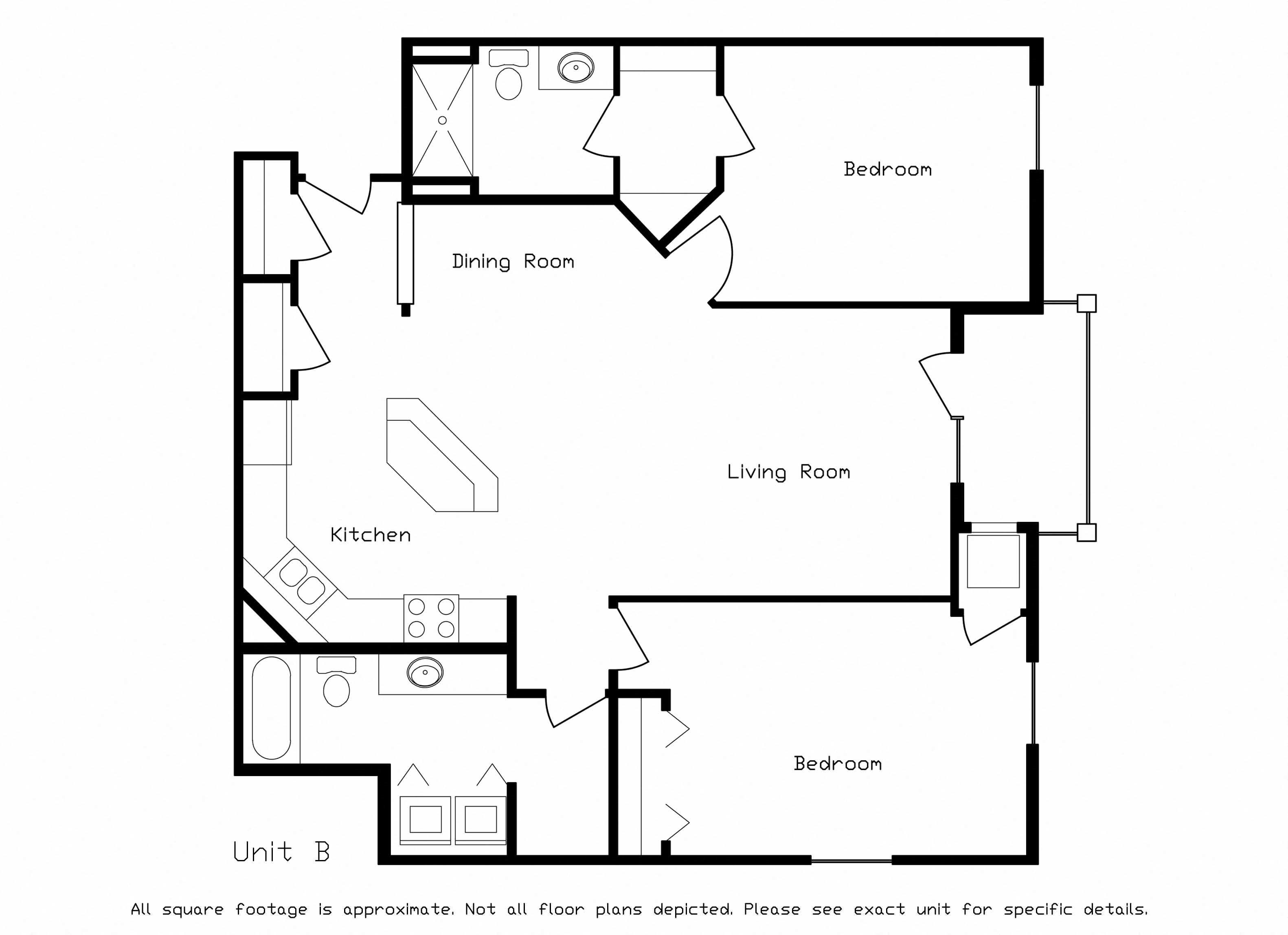 Floor plan for 2 beds, 2 baths, 1218 sqft