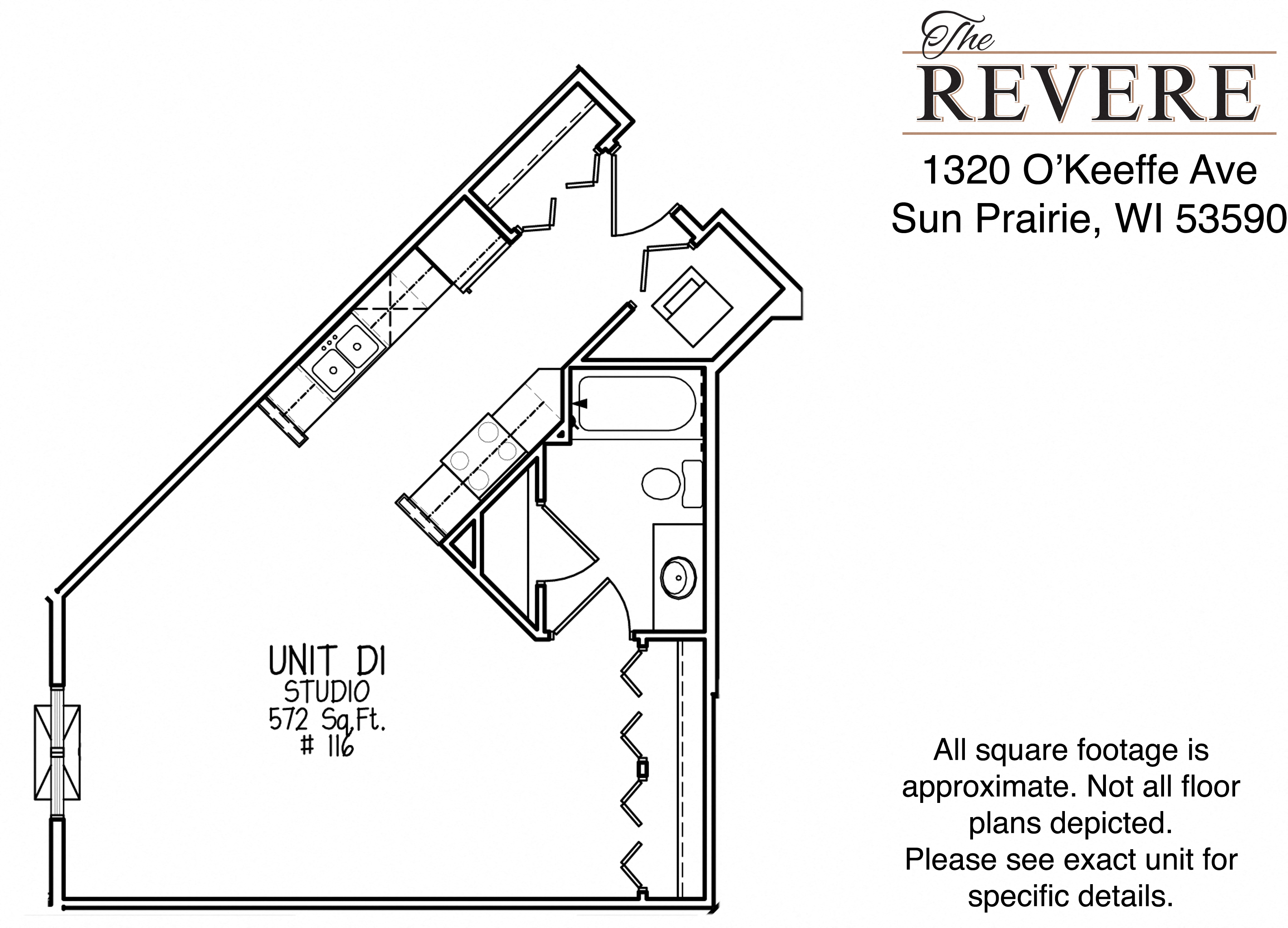 Floor plan for studio, 1 bath, 572 sqft