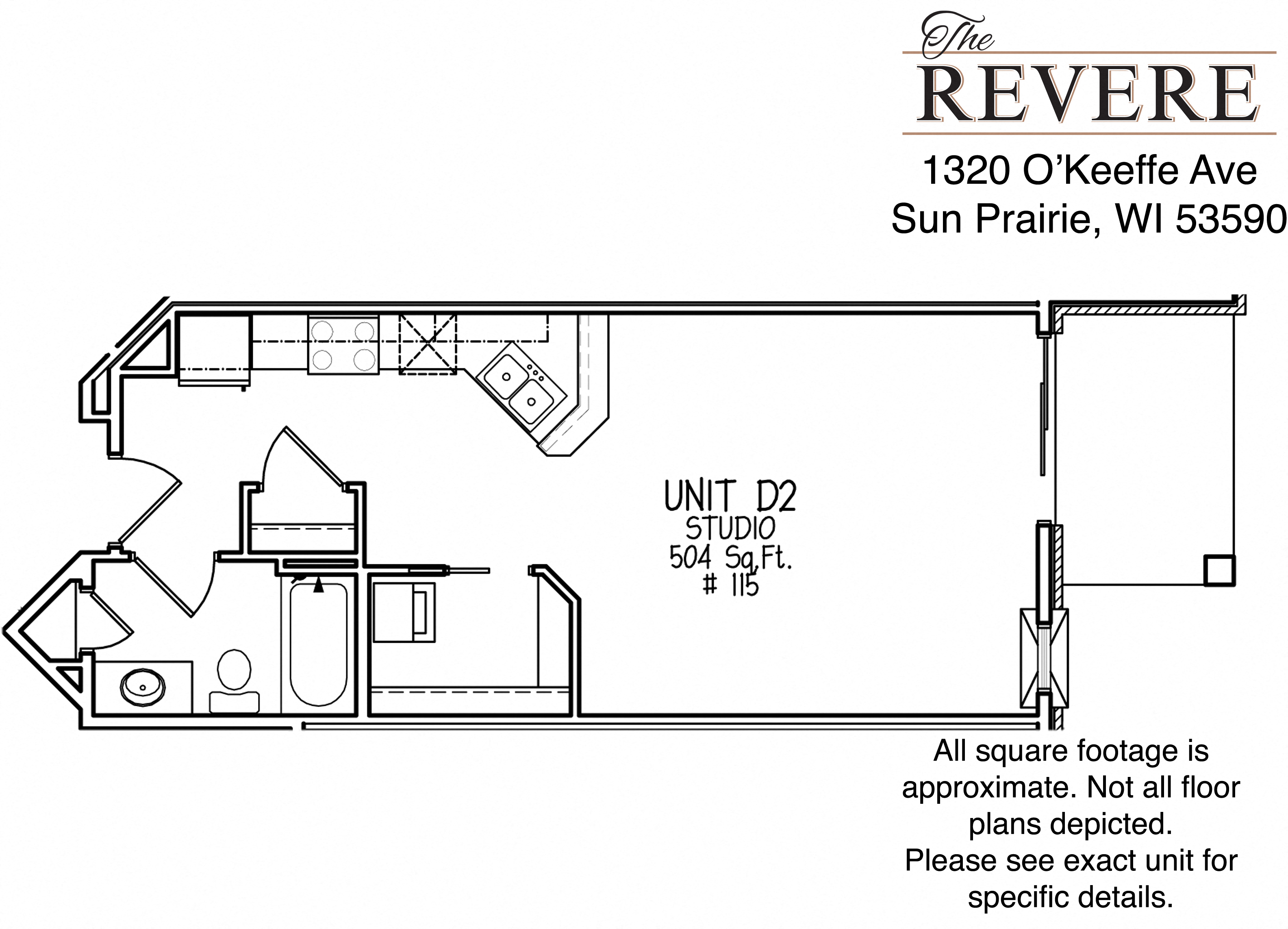 Floor plan for studio, 1 bath, 504 sqft
