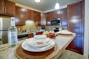 Madison apartment for rent - a kitchen with wood cabinets and a counter top