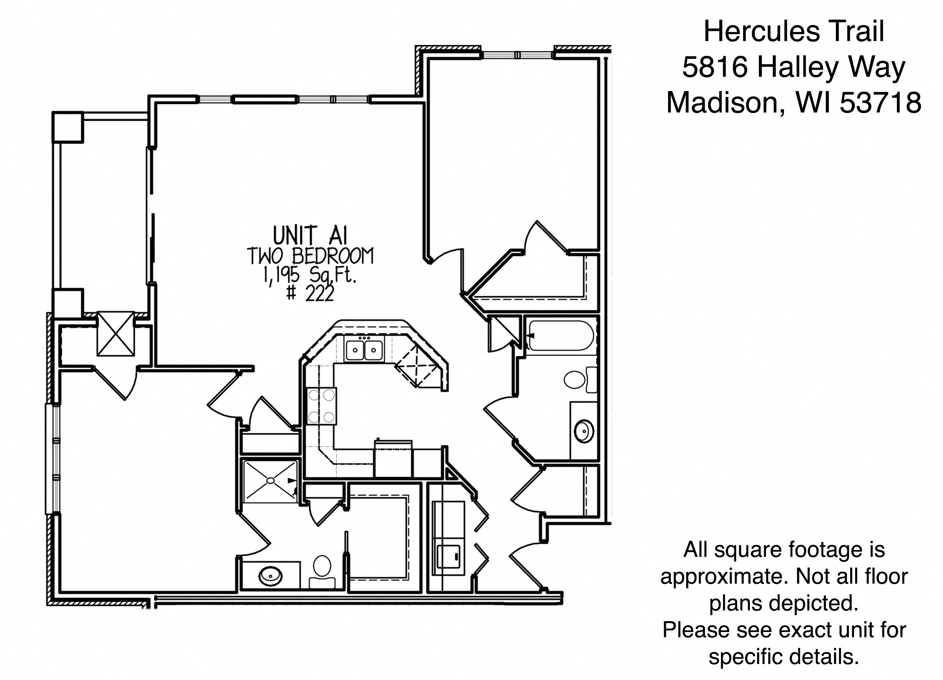 Floor plan for 2 beds, 2 baths, 1195 sqft