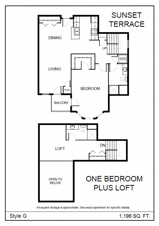 Floor plan for 1 bed, 2 baths, 1196 sqft