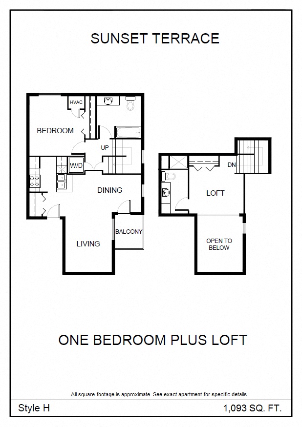 Floor plan for 1 bed, 2 baths, 1093 sqft