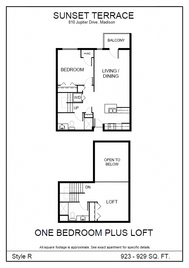 Floor plan for 1 bed, 2 baths, 923 sqft