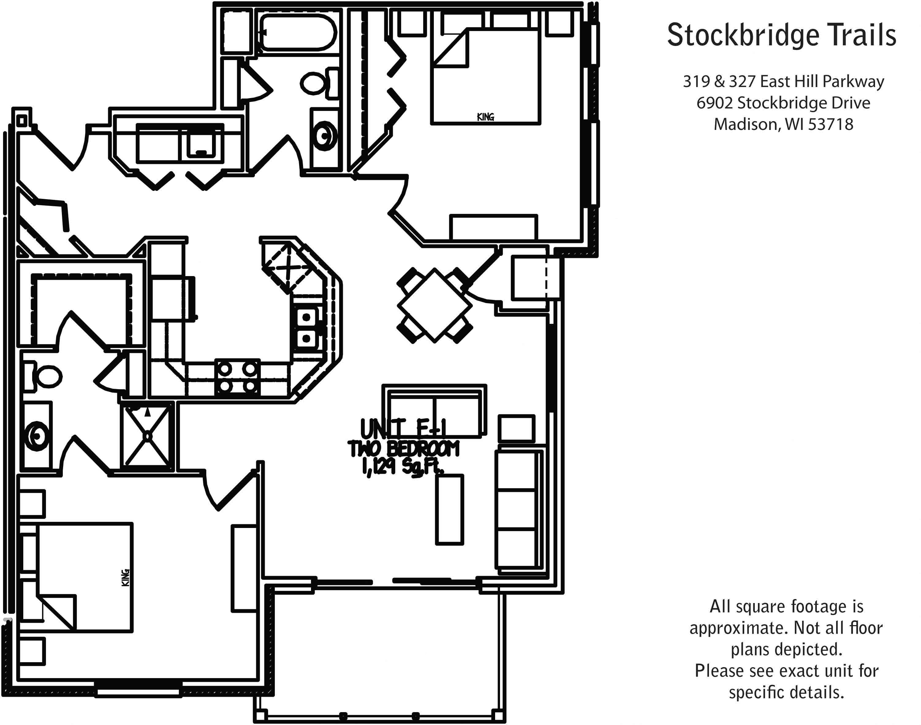 Floor plan for 2 beds, 2 baths, 1129 sqft