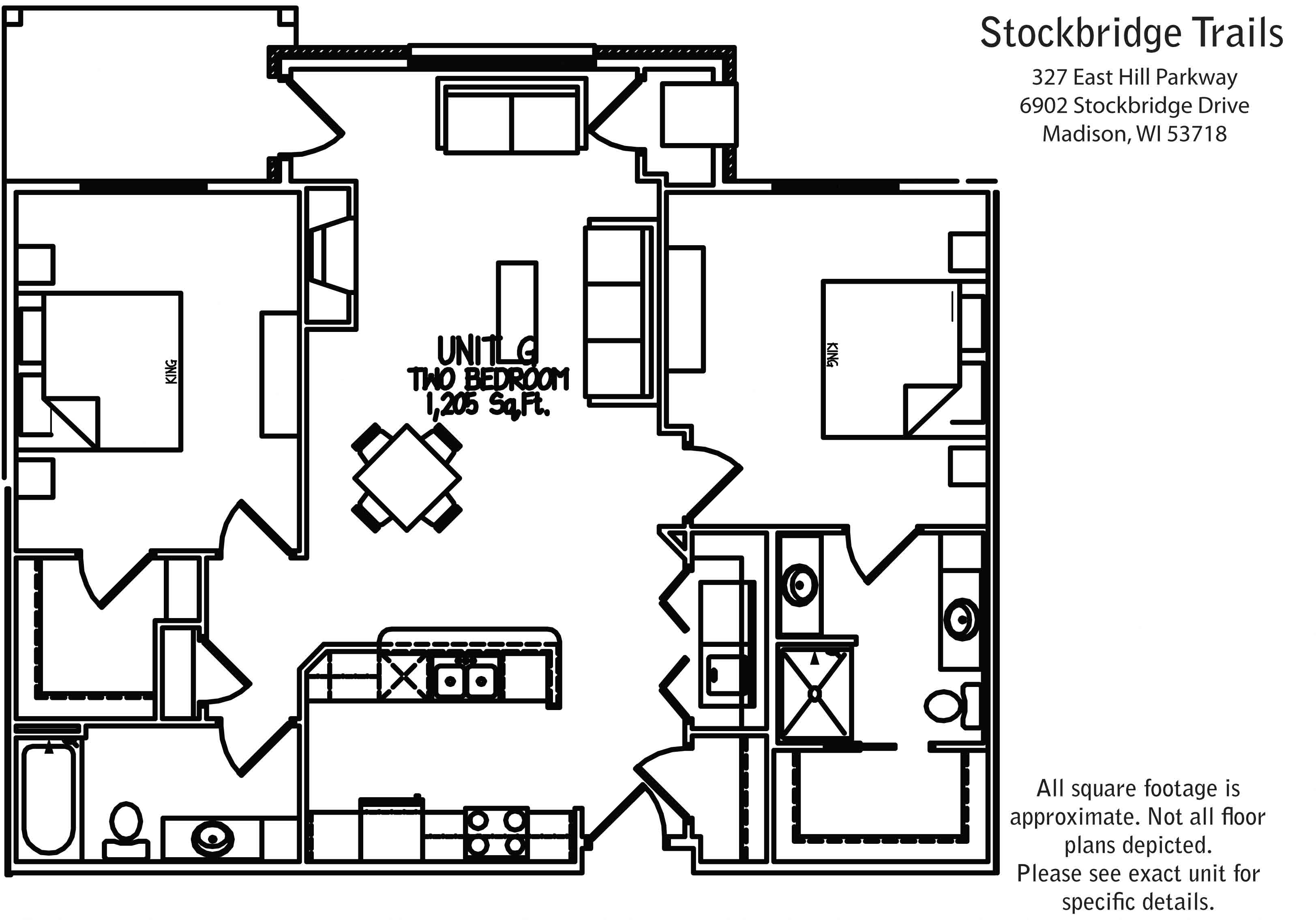 Floor plan for 2 beds, 2 baths, 1205 sqft