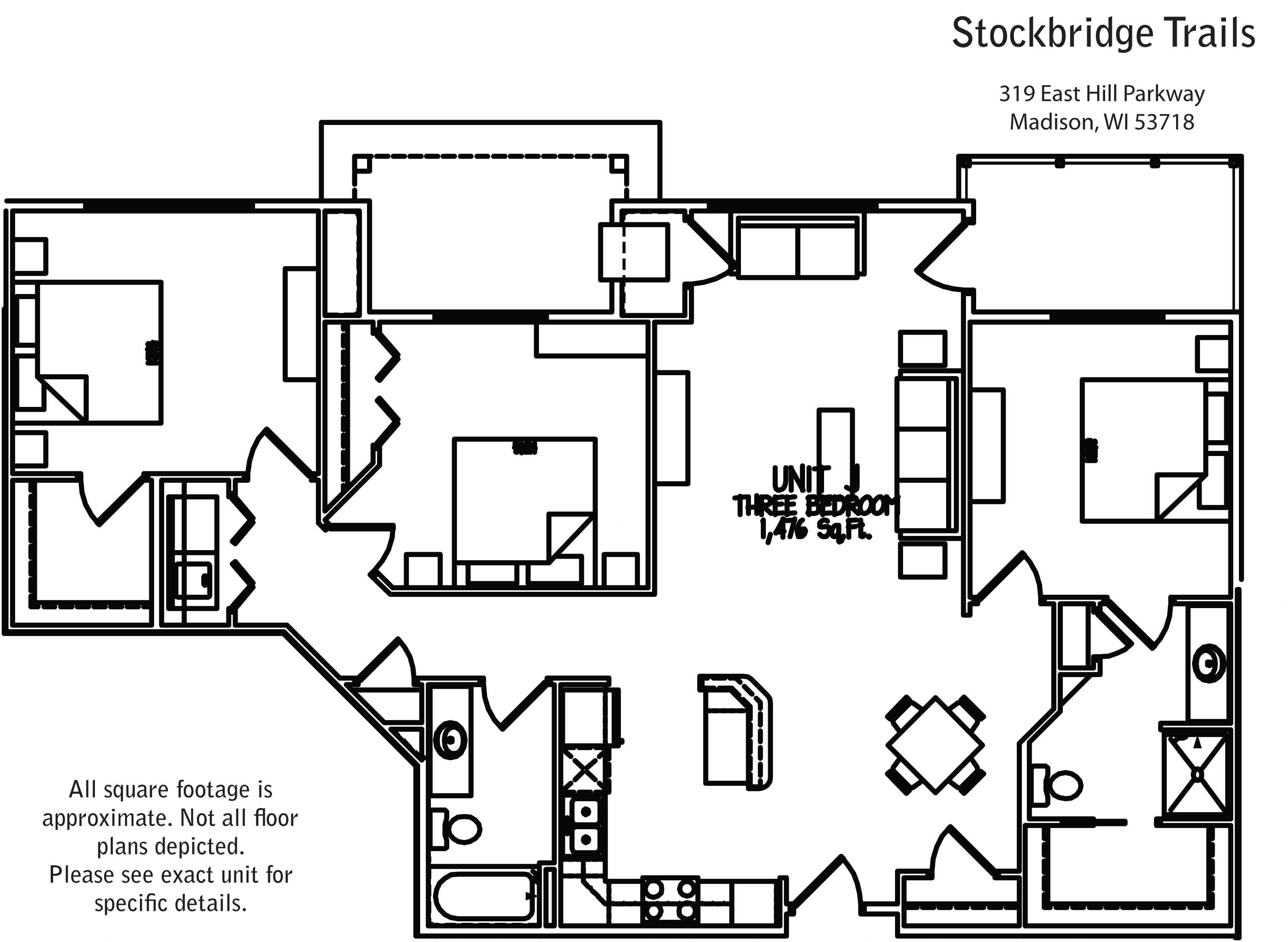 Floor plan for 3 beds, 2 baths, 1476 sqft
