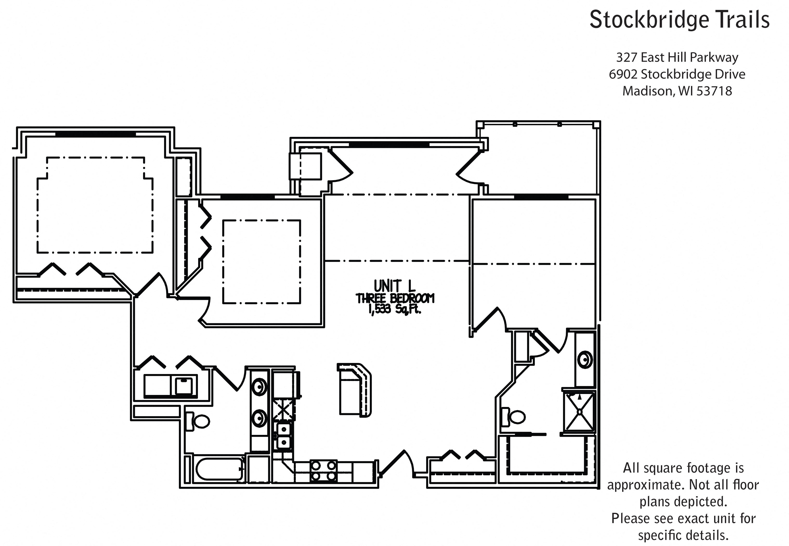 Floor plan for 3 beds, 2 baths, 1533 sqft
