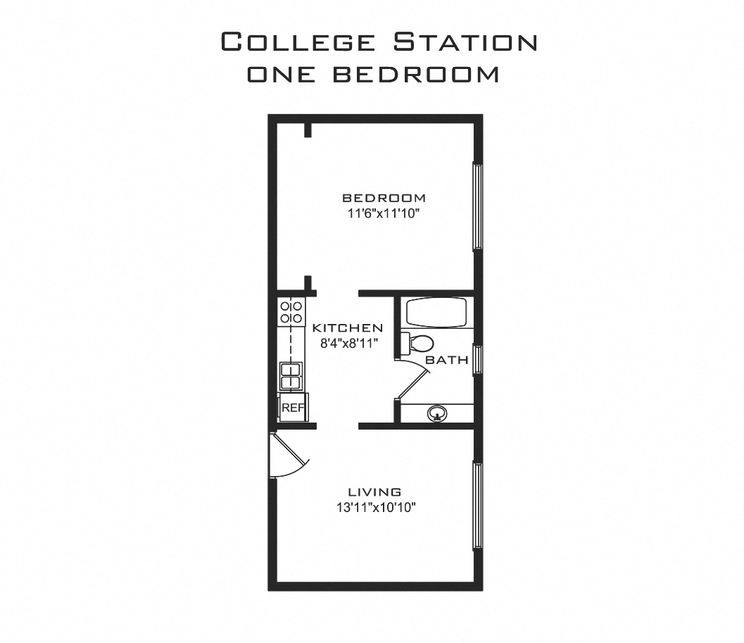 Floor plan for 1 bed, 1 bath, 450 sqft