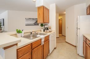 Verona apartment for rent - a kitchen with a sink and a refrigerator and a door to a hallway