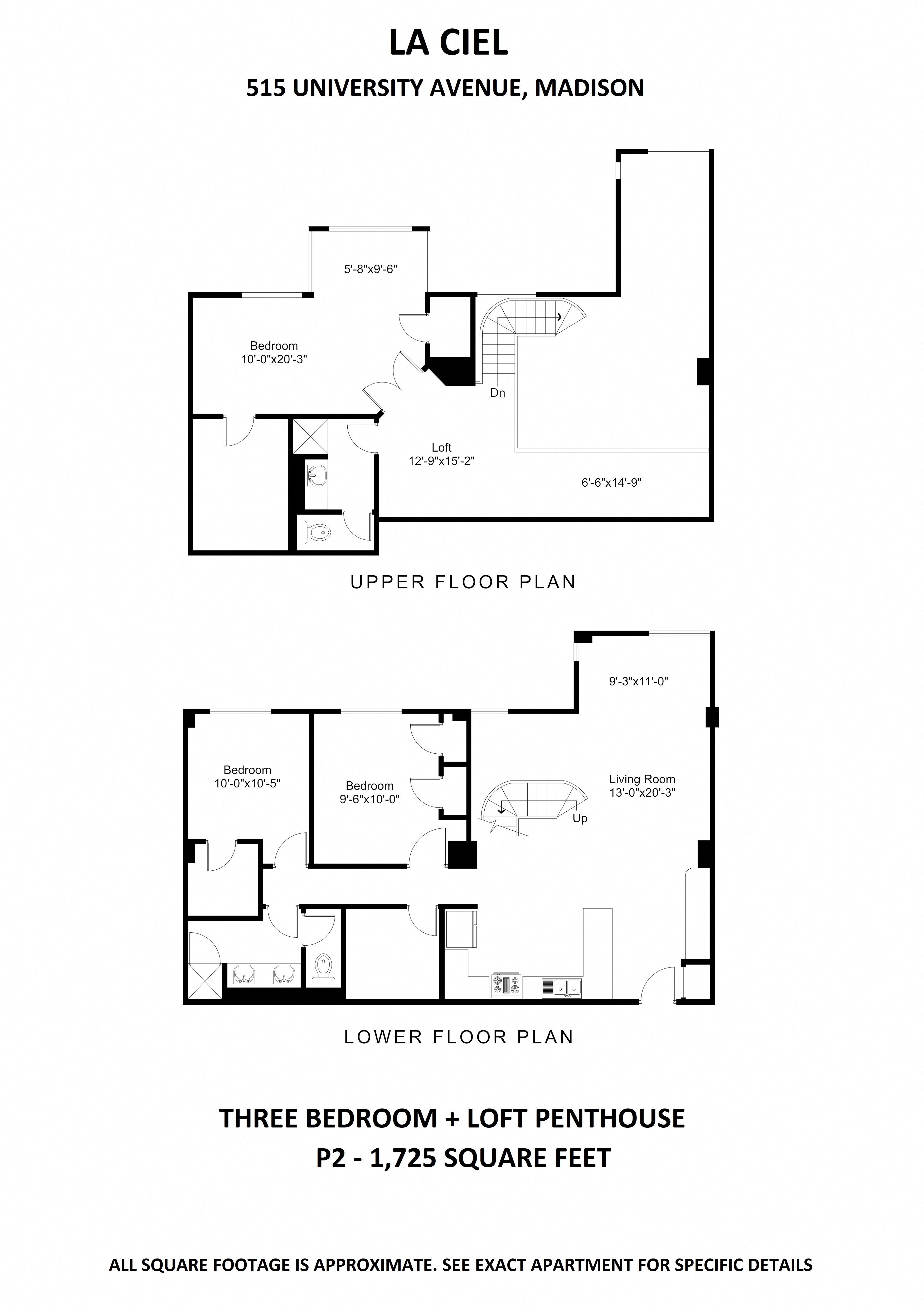 Floor plan for 3 beds, 2 baths, 1725 sqft