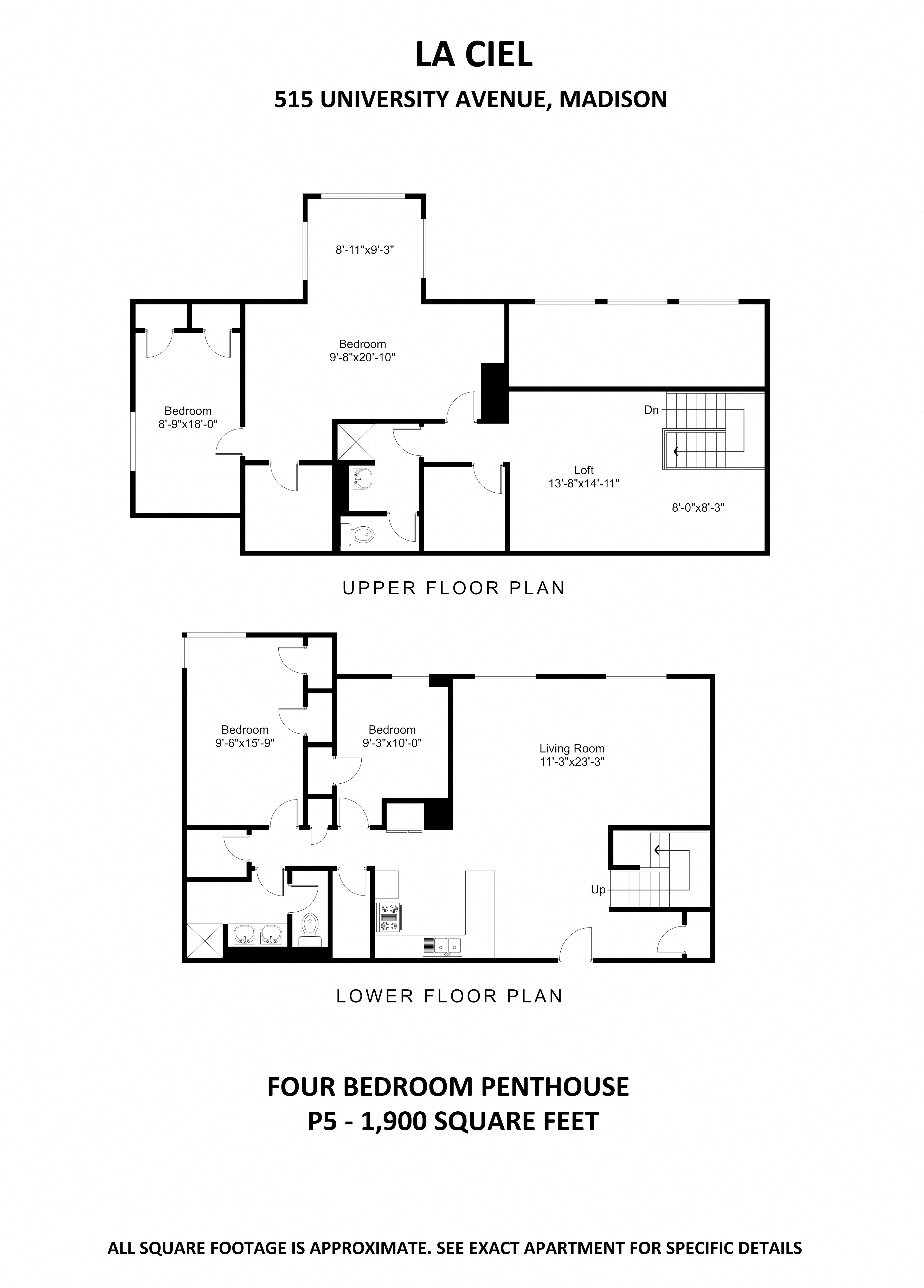 Floor plan for 4 beds, 2 baths, 1900 sqft