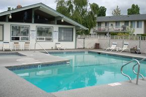 Fife apartment for rent - a swimming pool with a house in the background