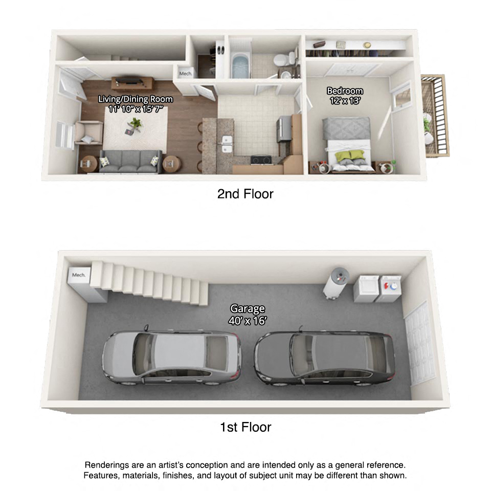 Floor plan for 1 bed, 1 bath, 640 sqft