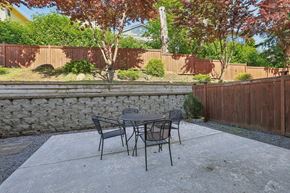 Bellevue apartment for rent - A patio with a table and chairs surrounded by a fence.