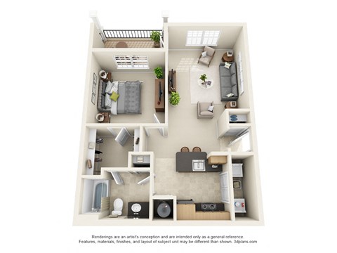 Floor plan for 1 bed, 1 bath, 746 sqft
