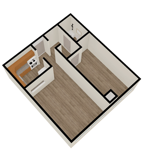 Floor plan for 1 bed, 1 bath