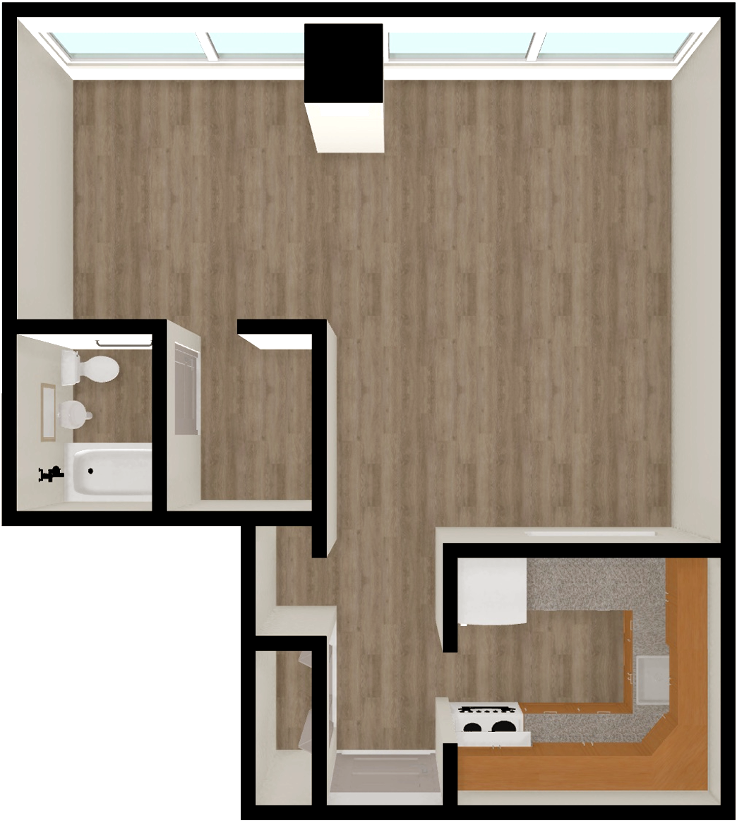 Floor plan for studio, 1 bath