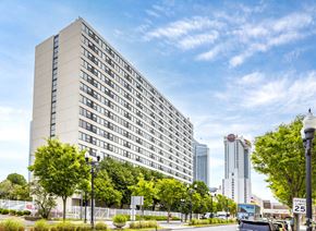 Atlantic City apartment for rent - a view of a large hotel in a city with a blue sky