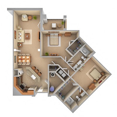 Floor plan for 2 beds, 2 baths, 1416 sqft