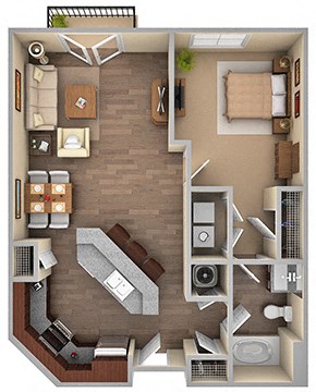 Floor plan for 1 bed, 1 bath, 912 sqft