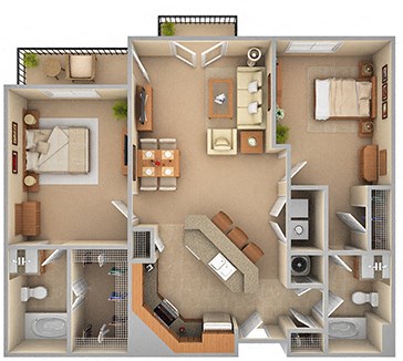 Floor plan for 2 beds, 2 baths, 1498 sqft