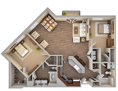 Floor plan for 2 beds, 2 baths, 1375 sqft