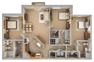 Floor plan for 3 beds, 3 baths, 1654 sqft