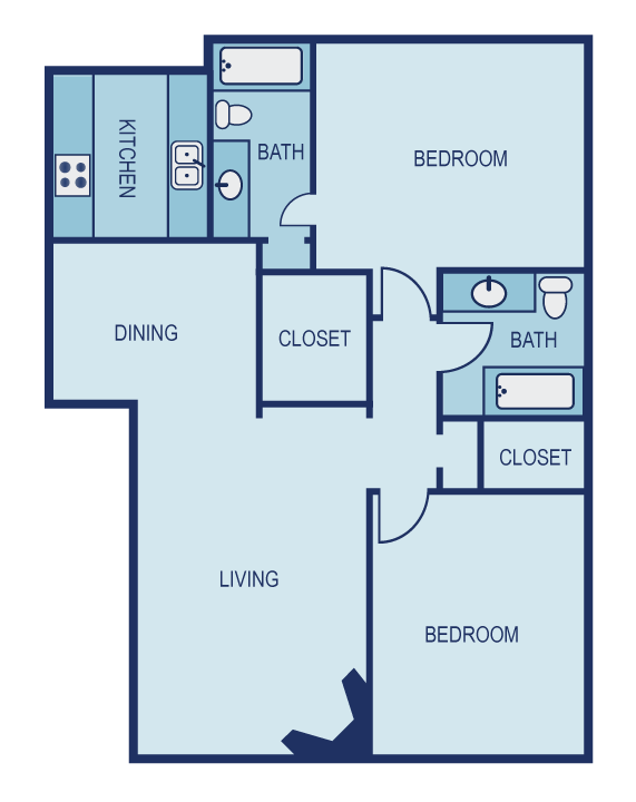 Floor plan for 2 beds, 2 baths, 1056 sqft
