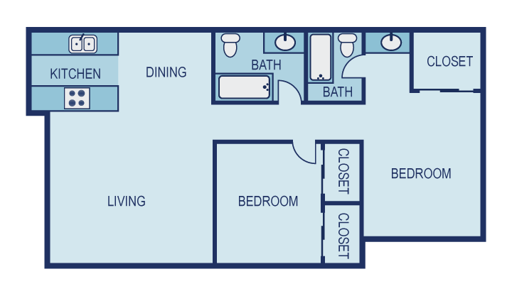 Floor plan for 2 beds, 2 baths, 1080 sqft