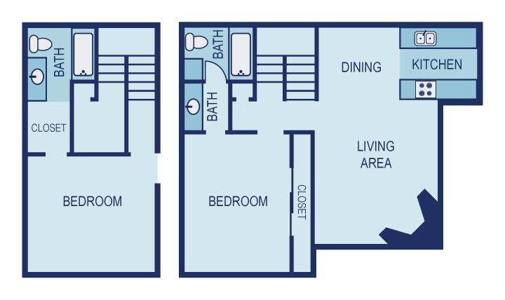 Floor plan for 2 beds, 2 baths, 1155 sqft
