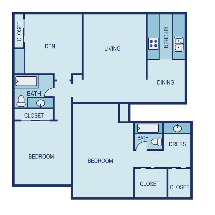 Floor plan for 3 beds, 2 baths, 1370 sqft