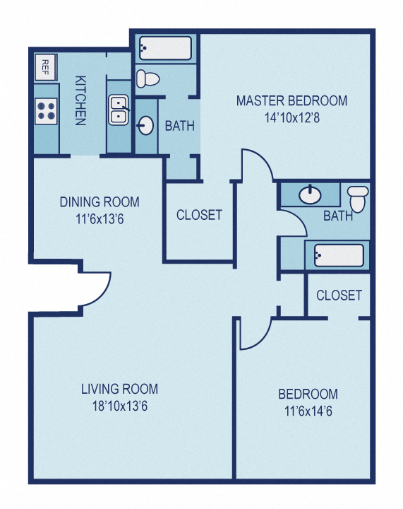 Floor plan for 2 beds, 2 baths, 1120 sqft