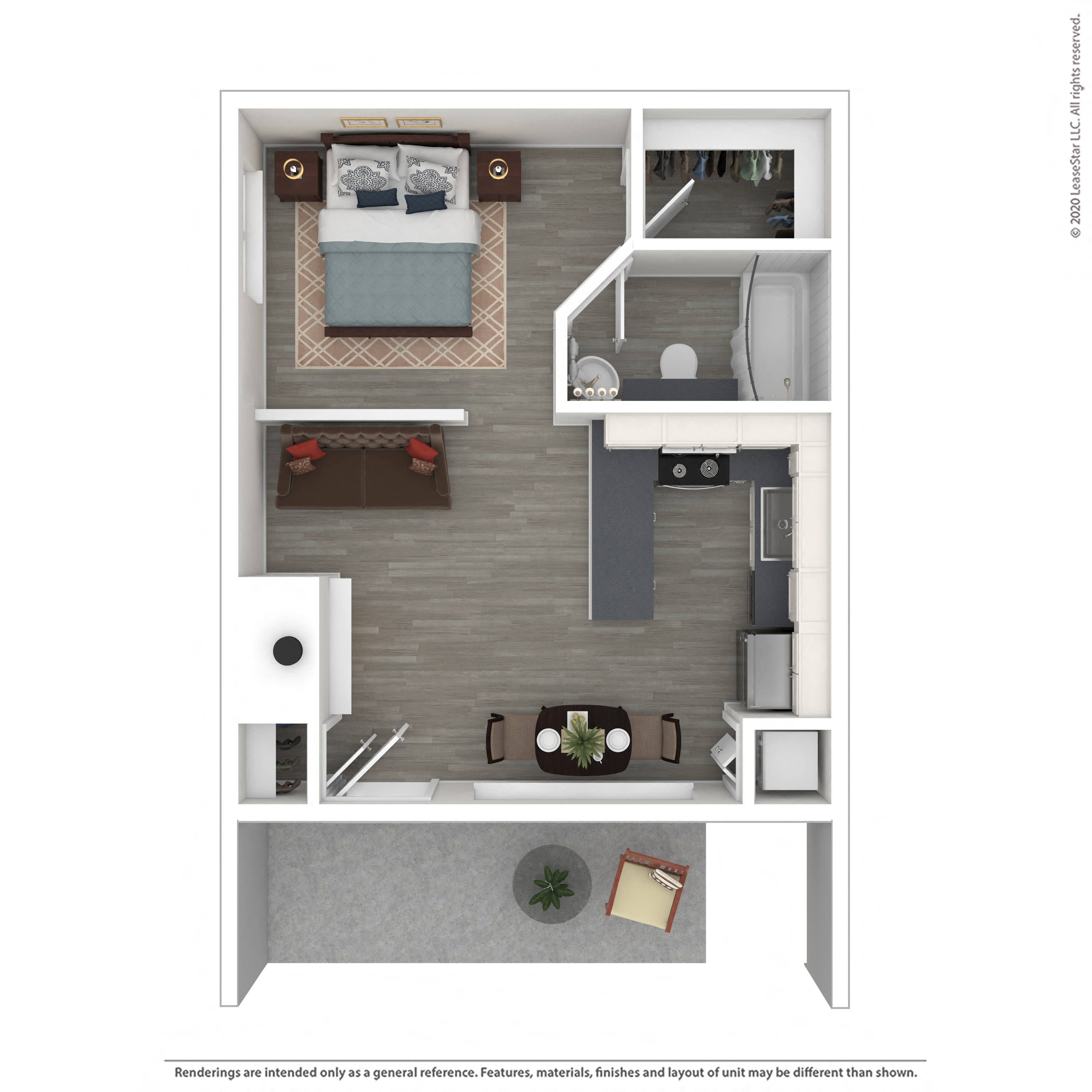 Floor plan for studio, 1 bath, 480 sqft