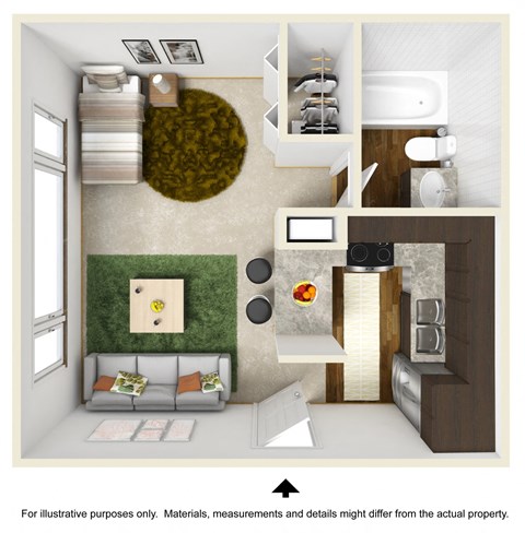 Floor plan for studio, 1 bath, 337 sqft