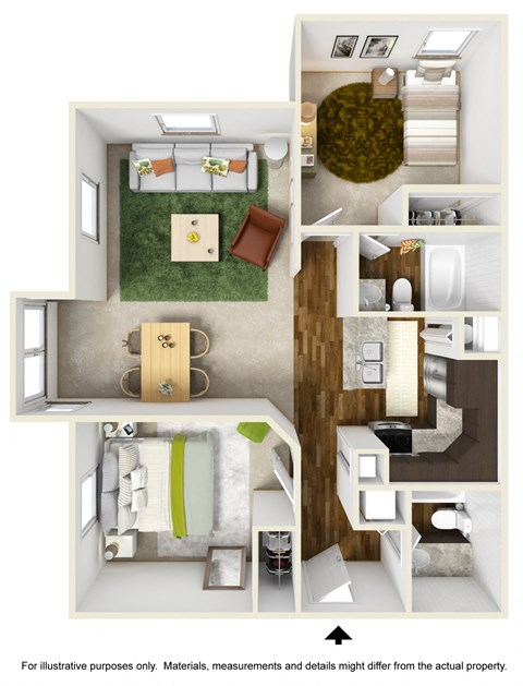 Floor plan for 2 beds, 2 baths, 878 sqft