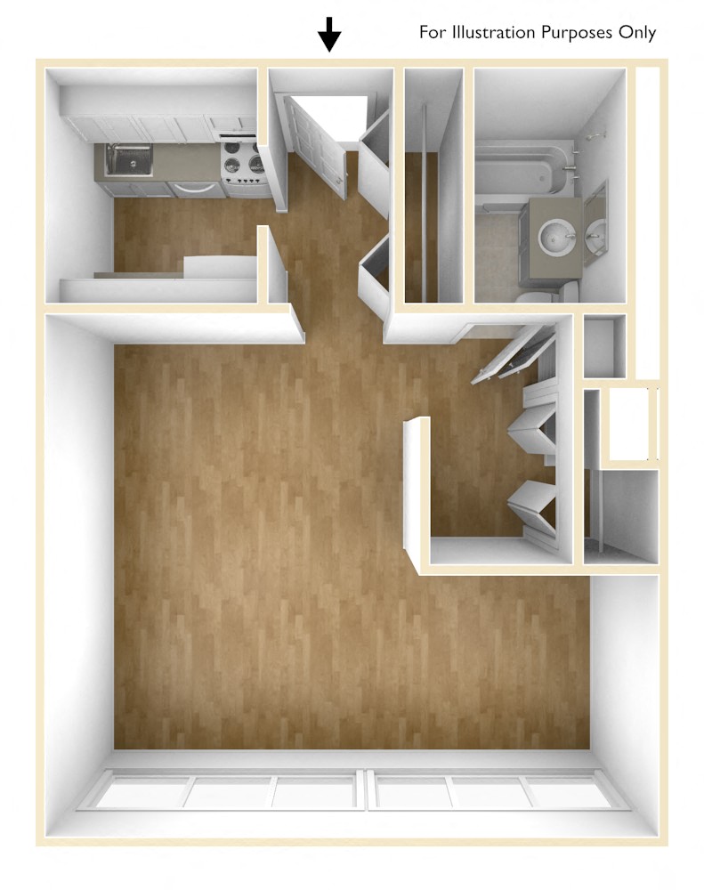 Floor plan for studio, 1 bath, 470 sqft