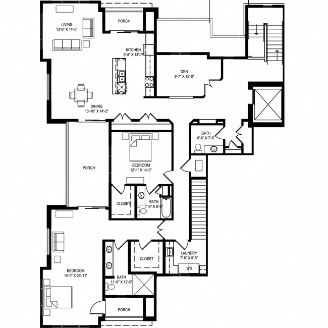 Floor plan for 2 beds, 2.5 baths, 2468 sqft