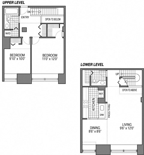 Floor plan for 2 beds, 1.5 baths, 1105 sqft