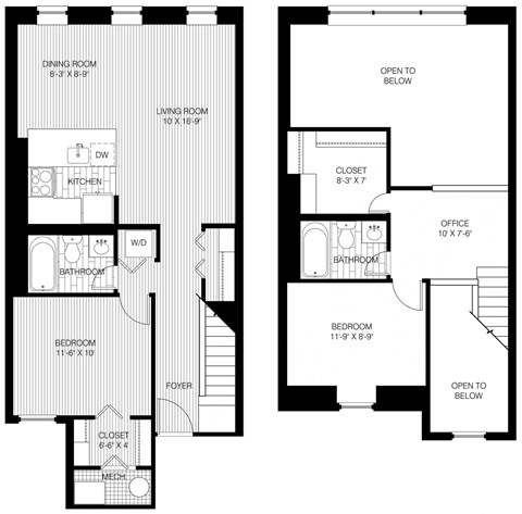 Floor plan for 2 beds, 2 baths, 860 sqft
