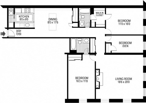Floor plan for 3 beds, 2 baths, 1679 sqft