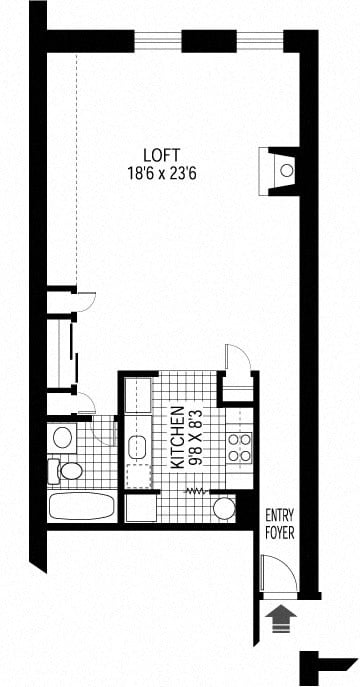 Floor plan for studio, 1 bath, 751 sqft