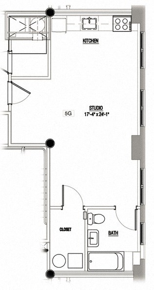 Floor plan for studio, 1 bath, 492 sqft
