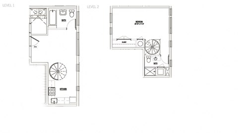 Floor plan for 1 bed, 2 baths, 690 sqft