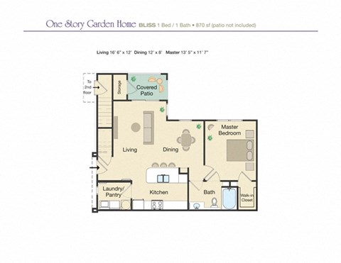 Floor plan for 1 bed, 1 bath, 829 sqft